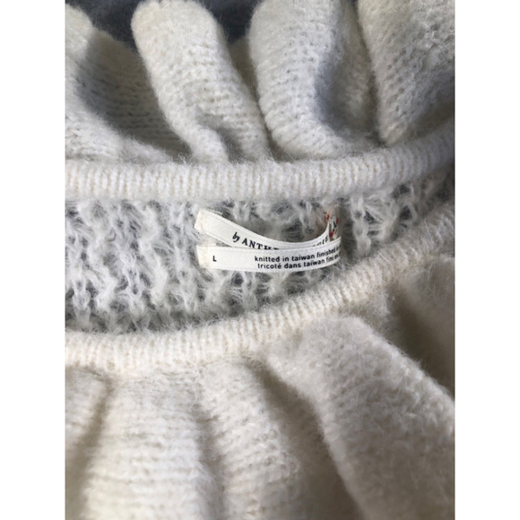 NEW Anthropologie Ruffled Boat Neckline Wool-Blend Sweater Ivory Size L - Picture 2 of 3